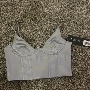 White Fox Boutique Satin Crop Top in Gray